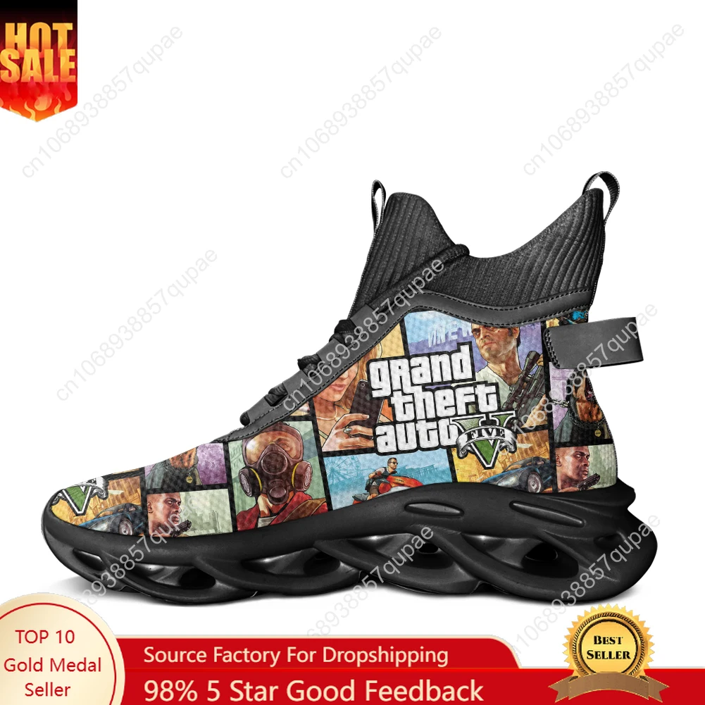 

GTA V 5 High Top Sneakers Cartoon Anime Mens Womens Teenager Sports Shoes Running Sneaker Lace Up Mesh Footwear Customized Shoe