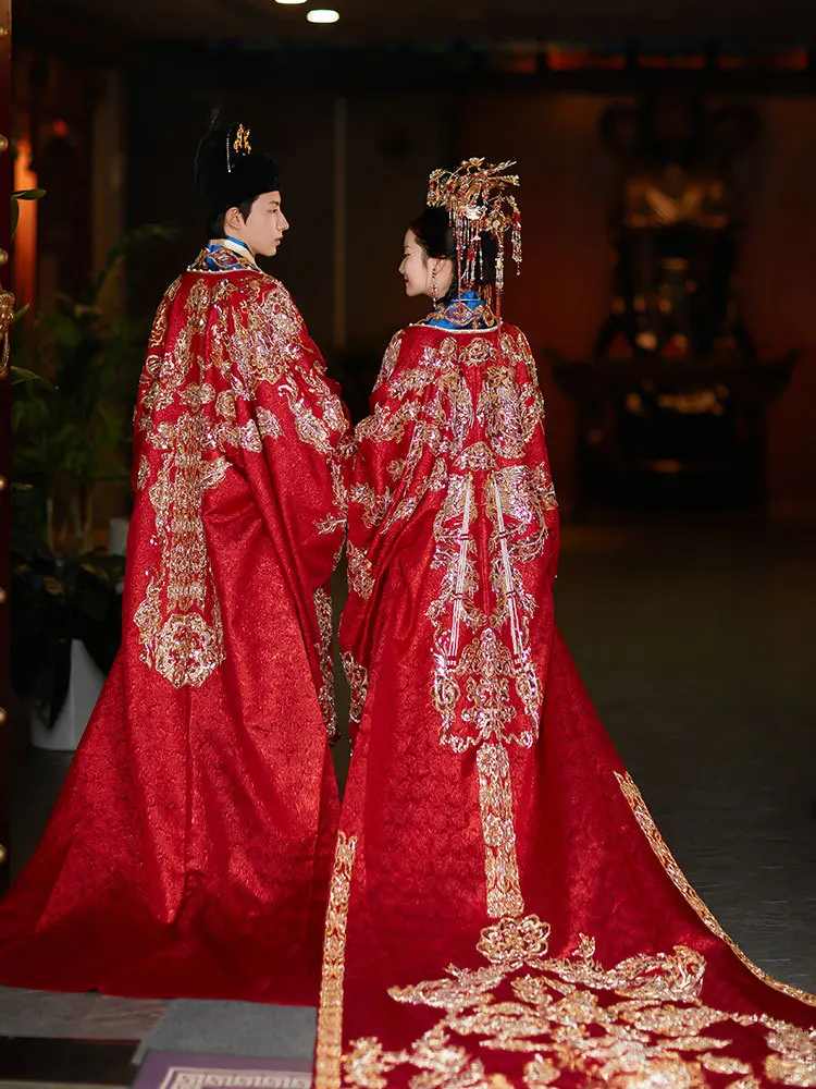 Song Hanfu Wedding Clothes 2024 New Bride Chinese Dress Heavy Industry Couple Full Set a Chaplet and Robes