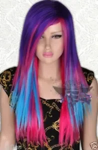 Sexy Lady girl Purple Red blue mixed Bright rainbow Cosplay party wigs / wig