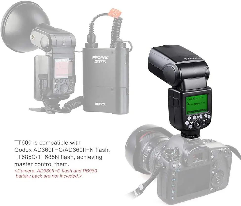 Godox TT600 Speedlight Câmera sem fio, Transmissor de Flash para Canon, Nikon, Fujifilm, Sony, Suporte, Off-Machine, Hss, X1, X2, Xpro, 2.4g