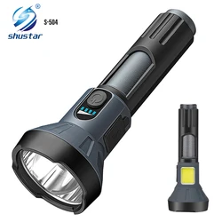 Super Bright Rechargeable LED Flashlight COB Side Light Illumination Power Bank Function IP64 Waterproof 4 Lighting Modes