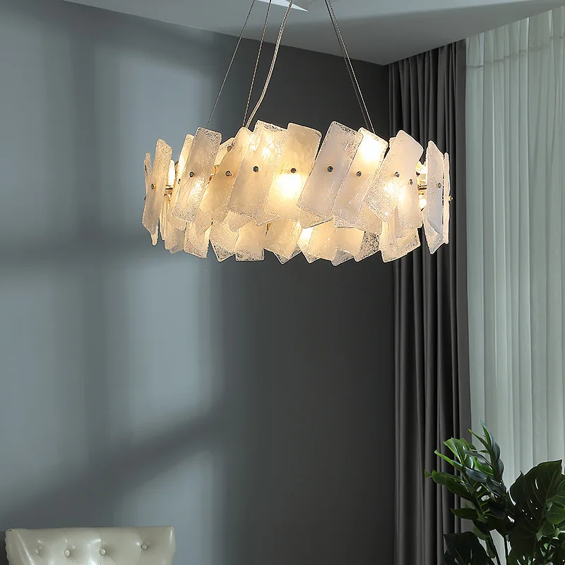 New Italian style high-end light luxury living room post-modern cloud glass chandelier