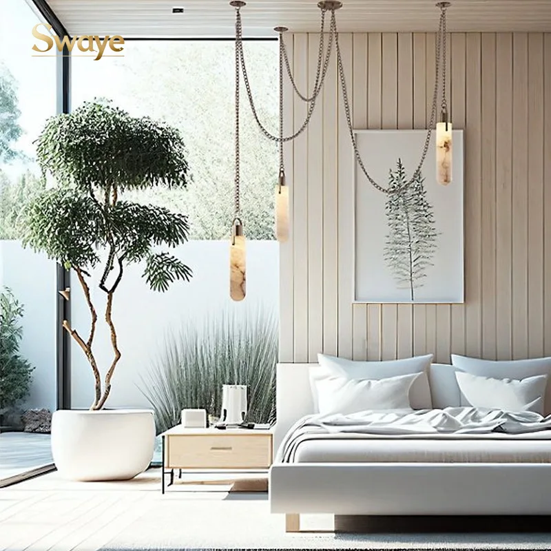

Modern Minimalist High-end LED Pendant Light Marble Brass Chandeliers Dinning Room Loft Home Decor Alabaster Ceiling Lamp Design