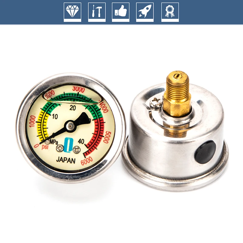 40mm Pump Scuba Manometer Pressure Gauge M10x1 Thread 1.5 Inch Pressure Gauge Oil Filled Shock-proof 40Mpa