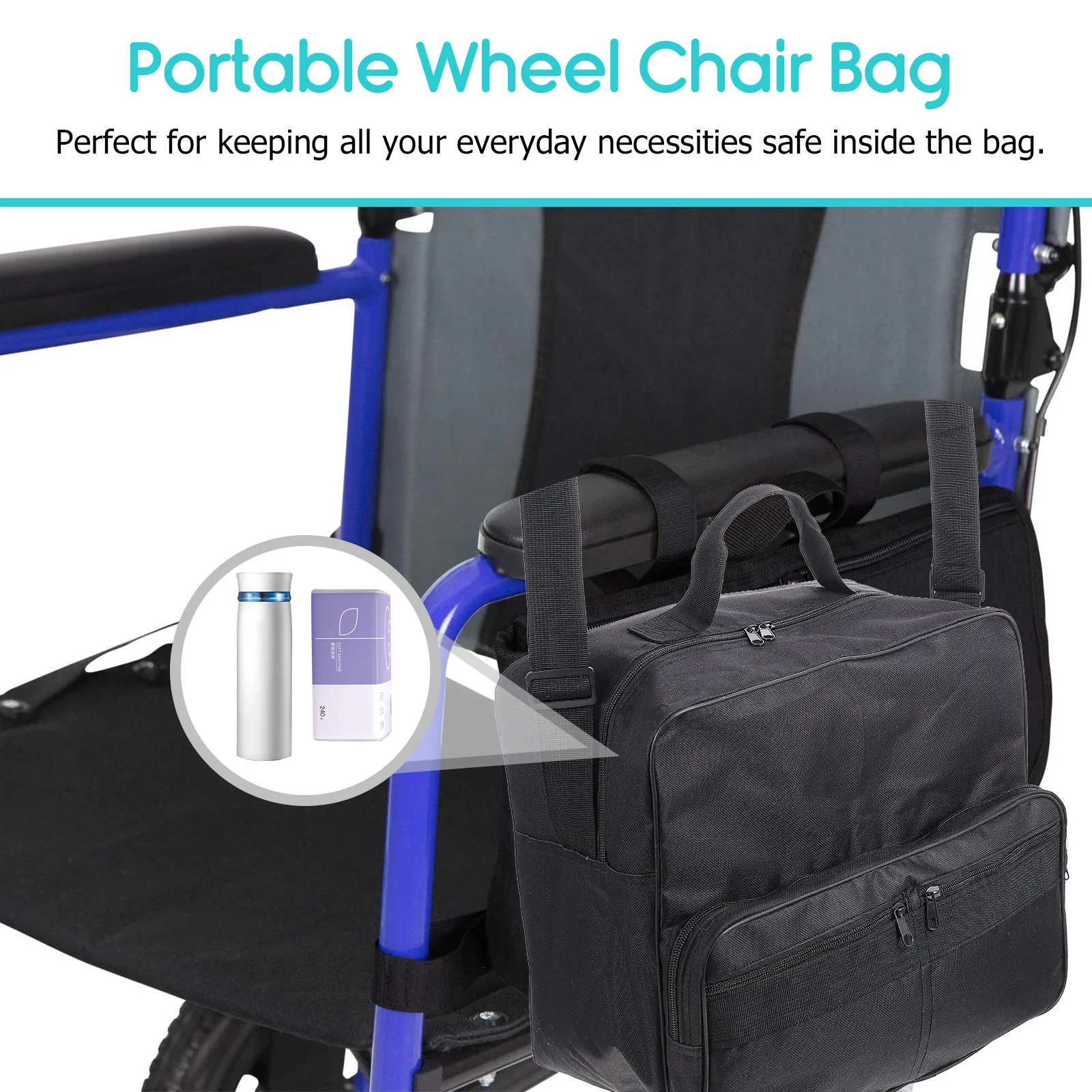 

1Pcs Wheelchair Hanging Bag Premium Oxford Cloth Strong Stitching Large Capacity Carry Pouch for Travel and Daily Use