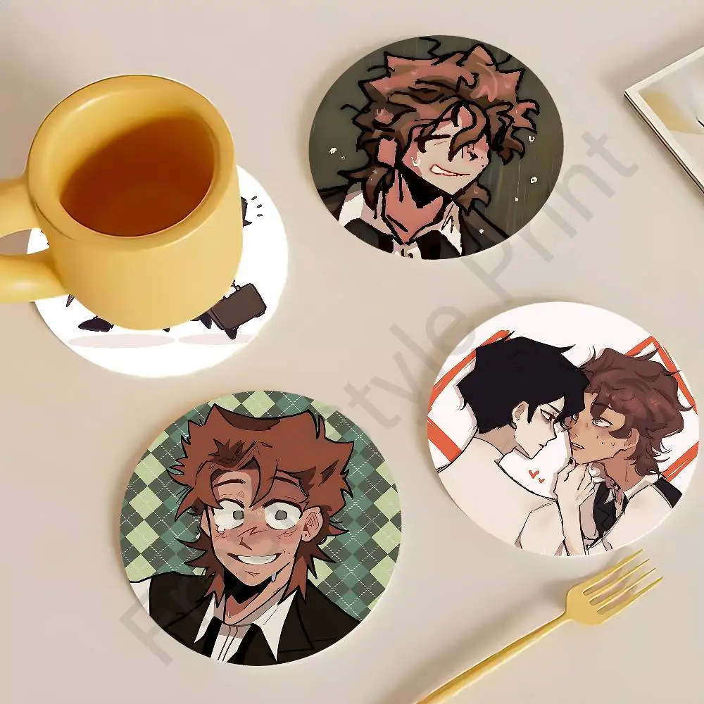 

Vincent Rody D-Dead P-PlateS Heat Resistant Round Wooden Coasters Non-slip Drink Cafe Decoration 2D Flat Color Print Coasters