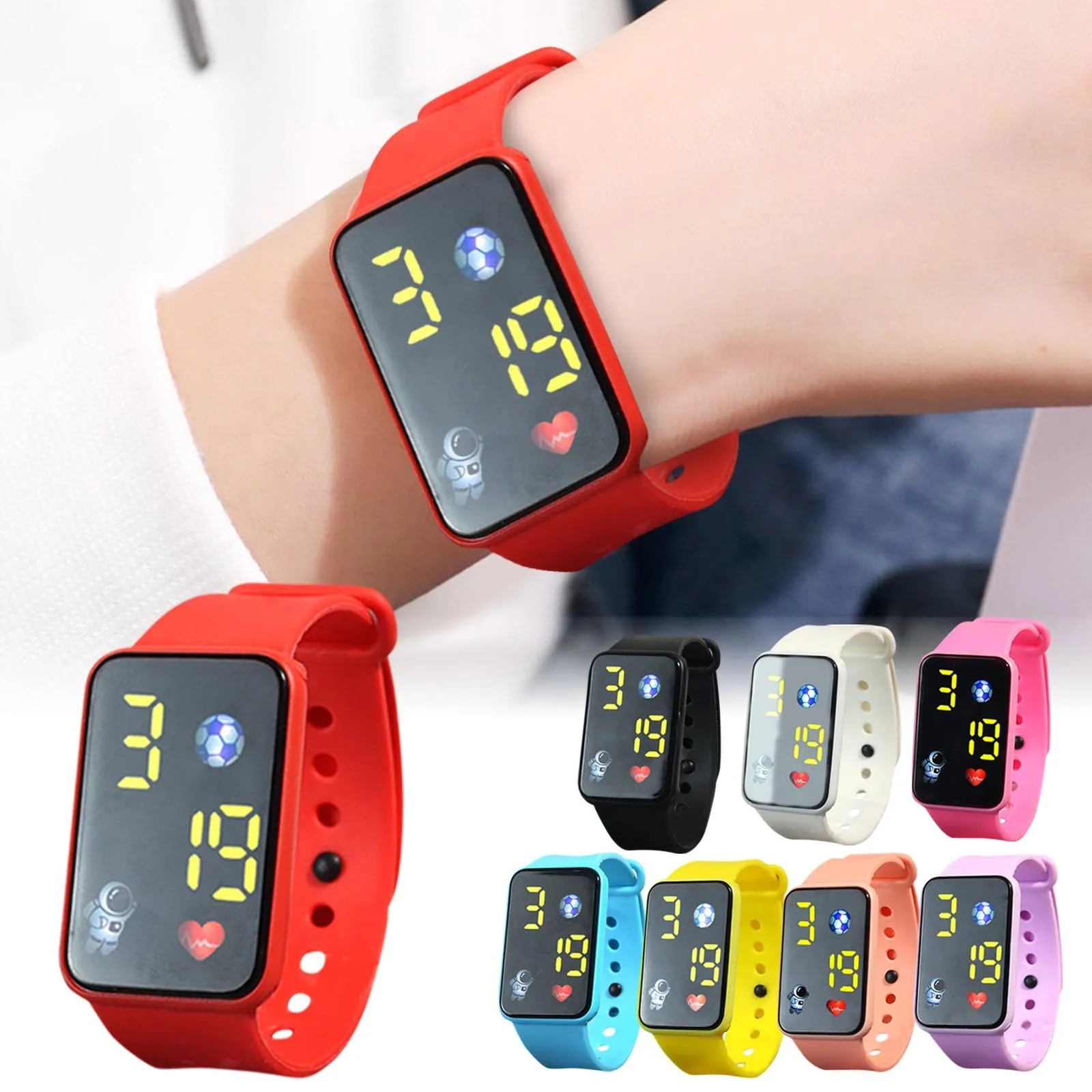 Fashion Children'S Watch Student Outdoor Electronic Watches Square Screen Watch Led Display Silicone Band Watches