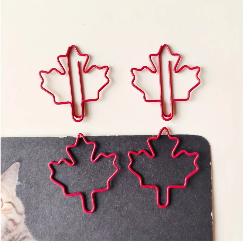 10/20/30 Stück rote Ahornblatt-Büroklammern – langlebiges, herbstinspiriertes Metalldesign für Büro, Schule, Heimorganisation