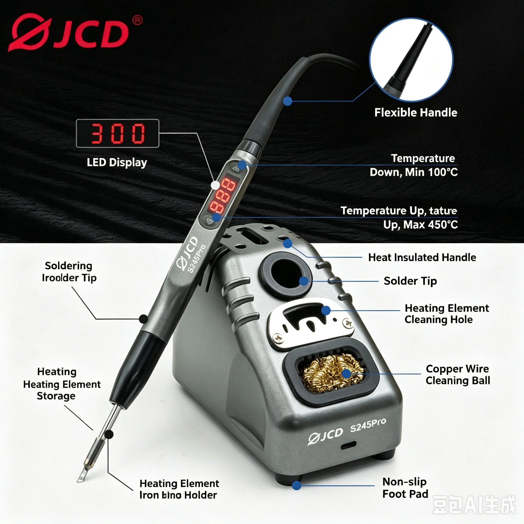 JCD S245 Pro 110W Portable Smart Electric Soldering Iron Station, LED Display Free Temperature Control Welding Repair Tool For Phone PCB Electronic Maintenance