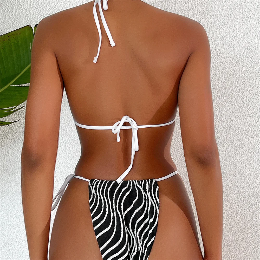 Black and White Hollow Out String Extreme Bikini Micro Swimsuit Backless Swimwears Thongs Women Beach Suit Maillot De Bain Femme