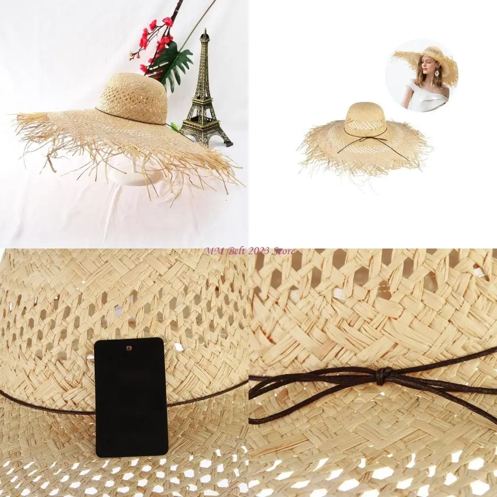 

49ME Ремесленная тканая шляпа Прочная соломенная шляпа Однотонная соломенная шляпа Садовая шляпа