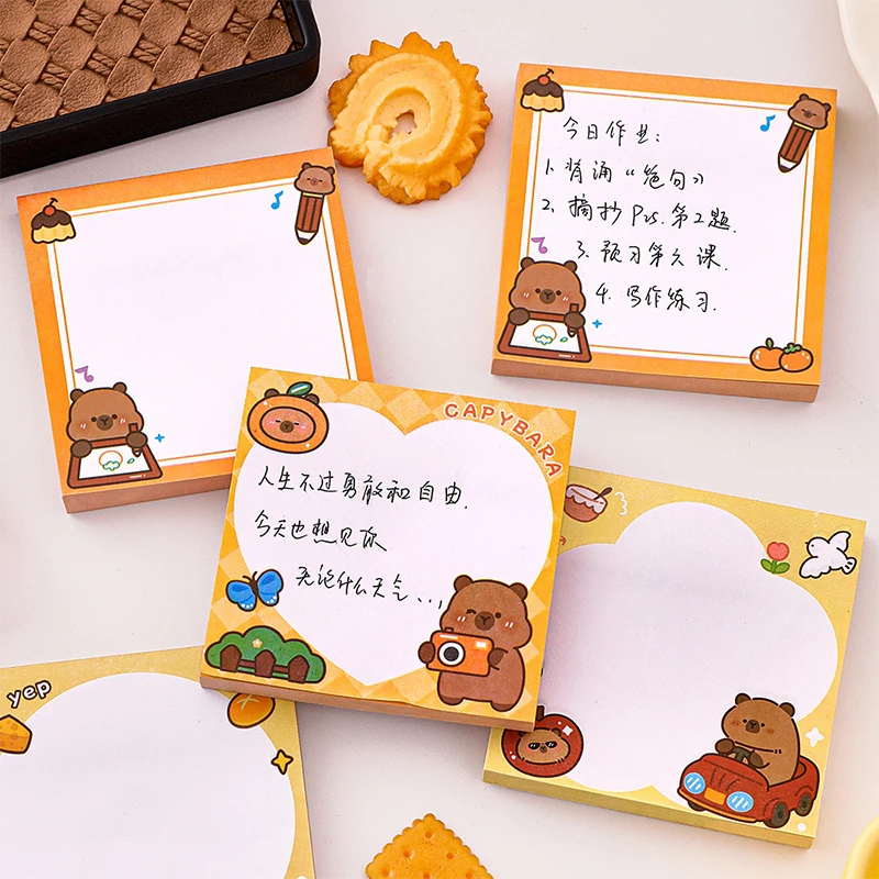 50 arkuszy Cartoon Cute Capybara N Times Sticky Notes Kawaii Students Messages Note Mini Portable Self Adhesive Sticky Notes