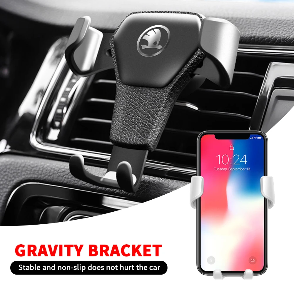 Gravity Car Badge Phone Holder Bracket Air Vent Clip Mount Stand Accessories For Skoda Octavia 2 3 1 Fabia 1 Kodiaq Yeti Superb