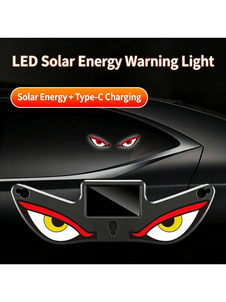 1 stuks LED Dynamisch Expressie Neonlicht, Auto Solar Devil Eye Licht, Achterruit Anti-Achteraanrijdingswaarschuwingslamp - afbeelding 2