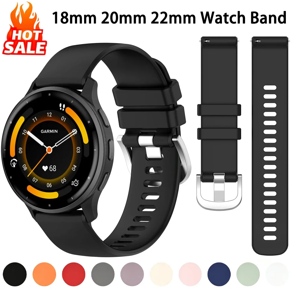Silicone Strap For Garmin Vivoactive 6 5 4 4s/Venu 4 3 2 2s SQ/Forerunner 265 165 Bracelet Wristband 18mm 20mm 22mm Watch Band