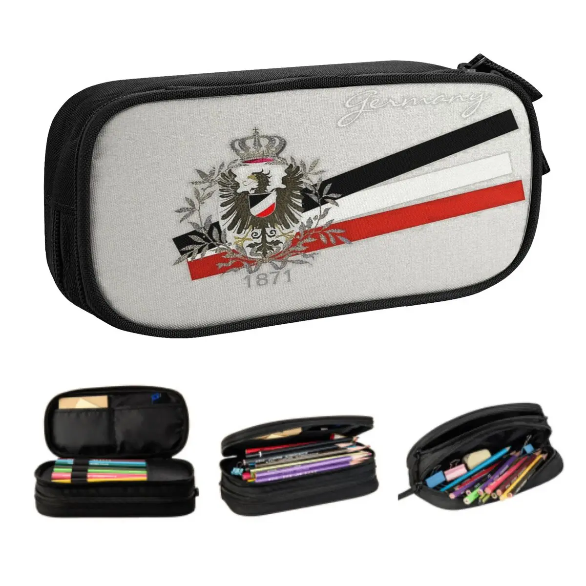 Customized Kawaii German Empire Eagle Flag 1871 Pencil Cases for Large Storage Germany Patriotic Pencil Box Stationery