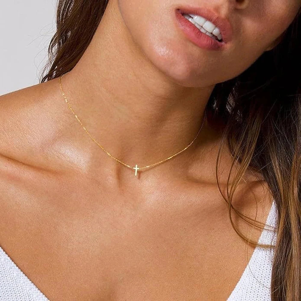 DGIDDK Stainless Steel Necklace Light Luxury Minimalist Niche Cross Collar Chain For Women Jewelry Daily Commuter Accessories