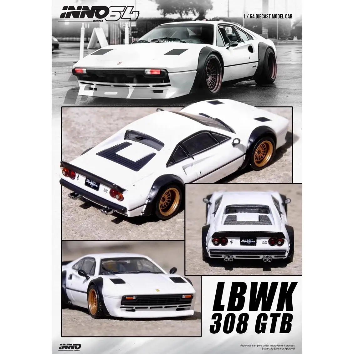 INNO64 MODELY 1:64 LBWK 308 GTB WhiteIN64-LBWK308-WHI odlewany stop model samochodu prezenty