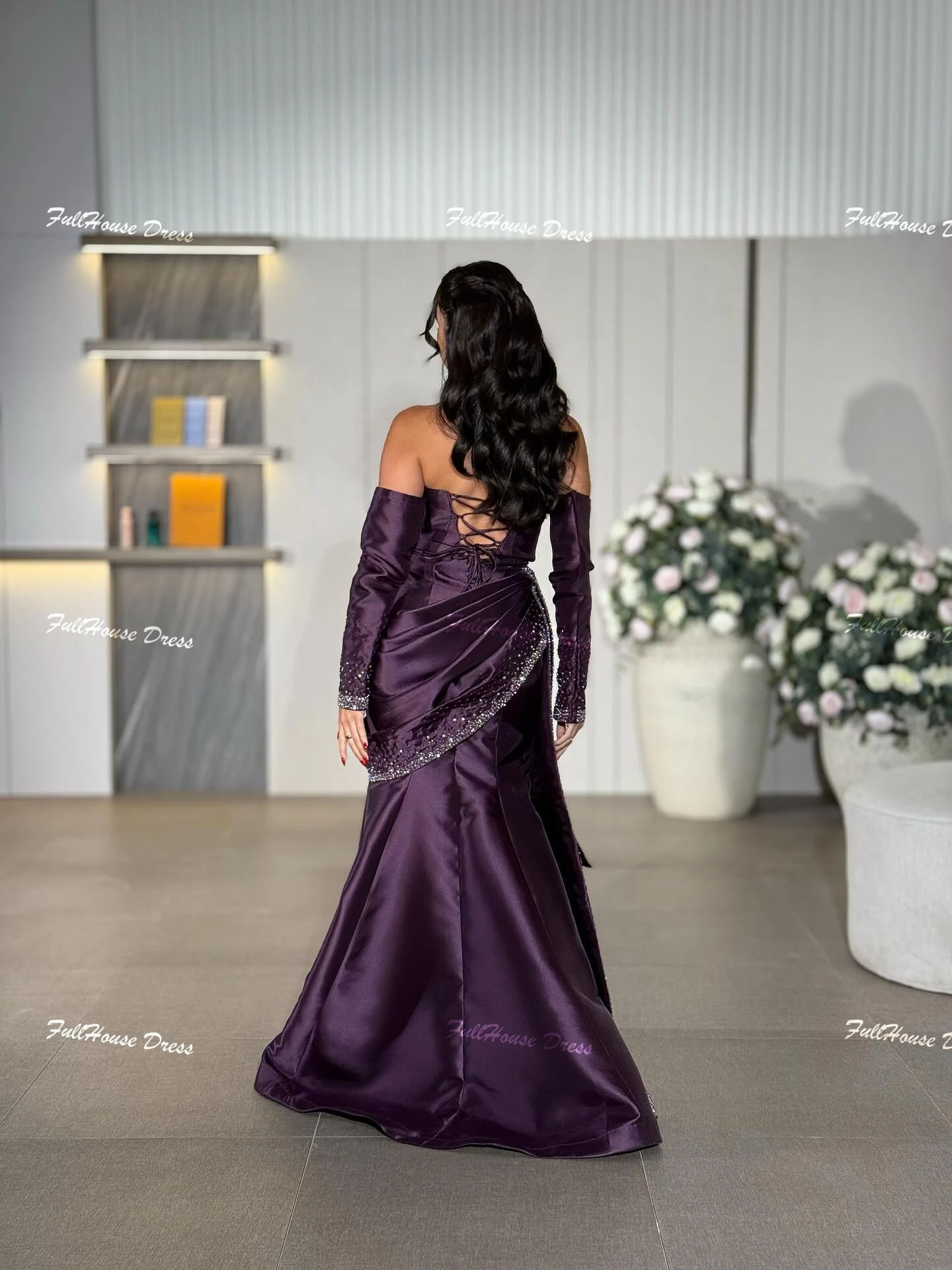 Robe de soirée plissée en Satin, personnalisée, intemporelle, manches 3/4, col bateau, Sexy, droite, dos nu, longueur au sol, perles, robe saoudienne