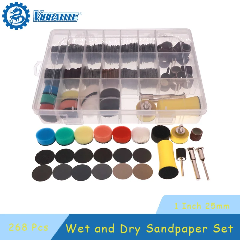 1 Inch Wet and Dry Sandpaper Assorted 60-10000 Grit 268 Pcs with Hand Sanding Block  Polishing Sponge for Polishing and Sanding
