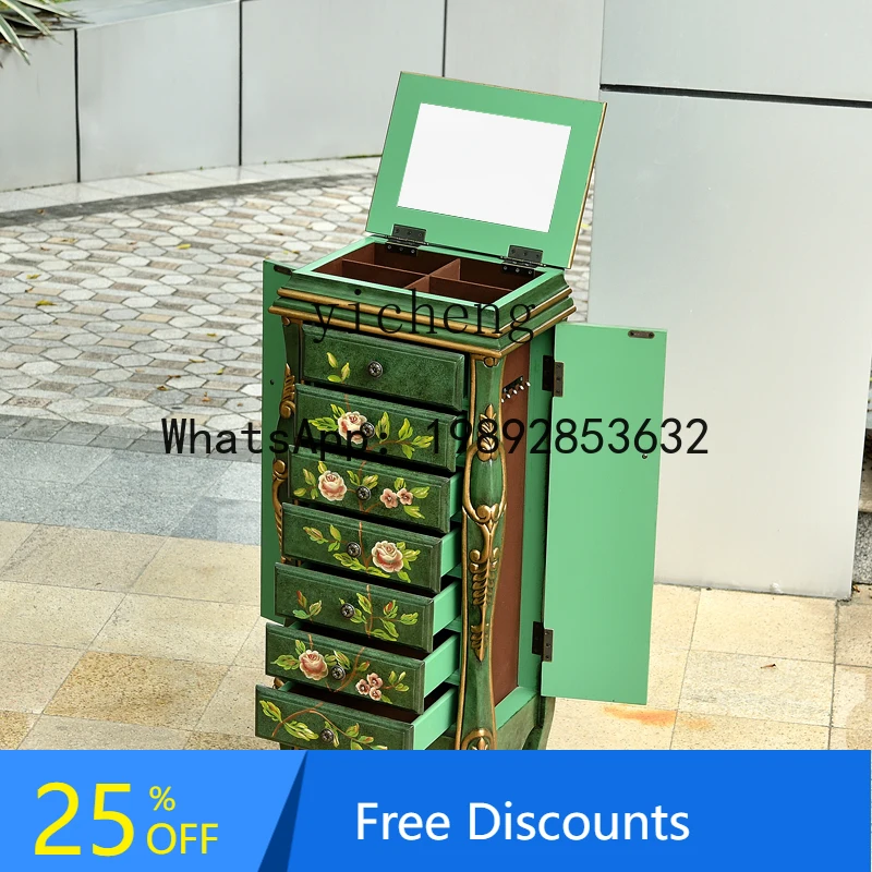 

retro jewelry cabinet solid wood hand-painted seven-chest cabinet European bedroom drawer decorative jewelry dressing