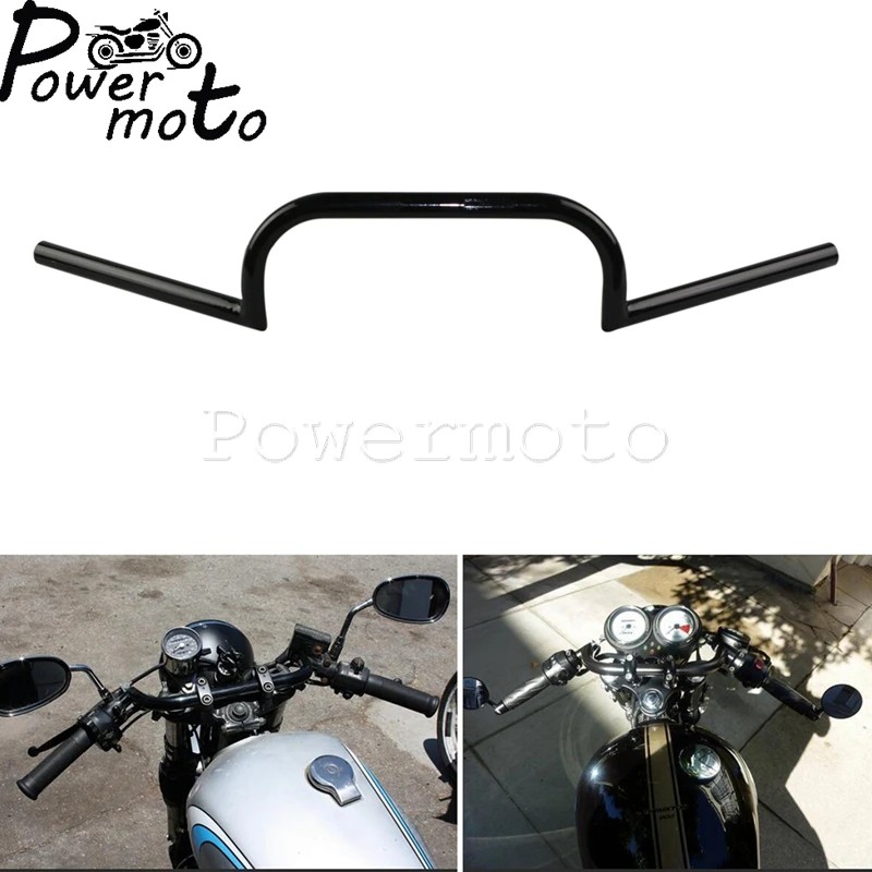 Motorcycle Clubman 22/25mm Bar 7/8\'\' 1\'\' Handlebar Black for Harley Honda Chopper Scrambler Cafe Racer XS650 XG750 XSR900 CB1100