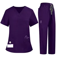 Uniforme de enfermera de talla grande para mujer, tela de secado rápido, Color sólido, cuello en V, bolsillo, pantalones de manga corta, traje de uniforme para enfermería
