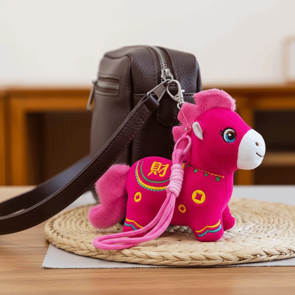 Peluche petit cheval du zodiaque chinois, ornement de dessin animé, cheval en peluche doux, pendentif de voiture, mascotte traditionnelle du nouvel an