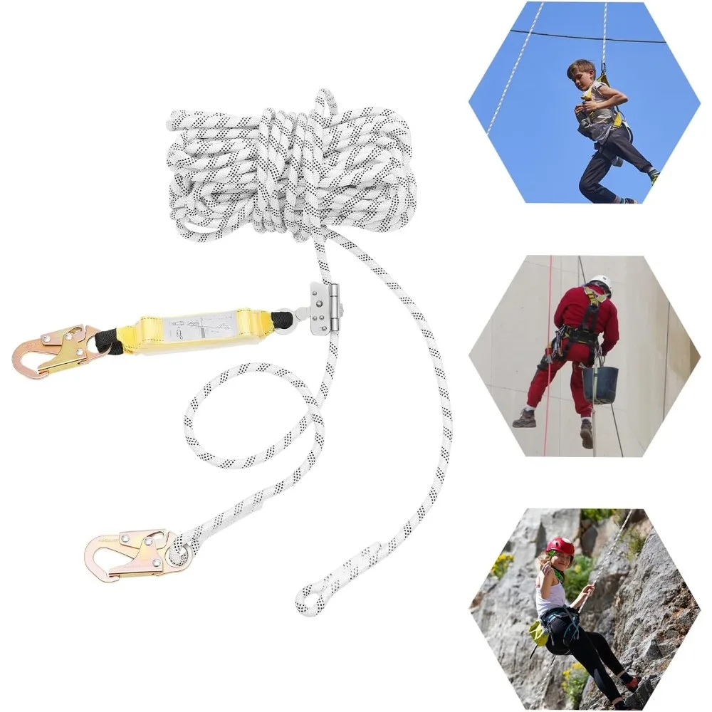 100ft Fall Protection Rope Vertical Lifeline Assembly Fall Arrest Protection Equipment for Roofing Climbing Logging Inspections