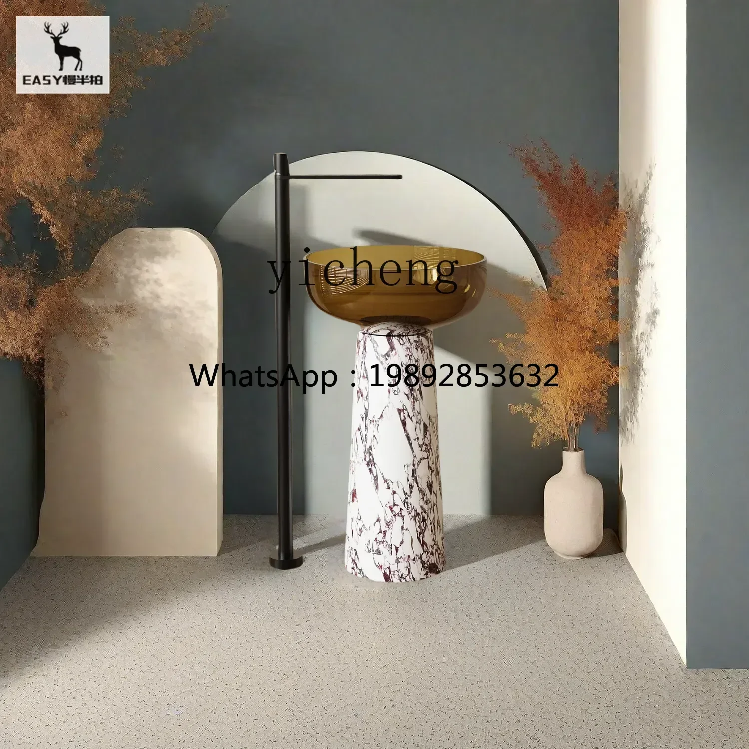 Z1 floor-to-ceiling yellow column basin, transparent resin face wash basin, wash table