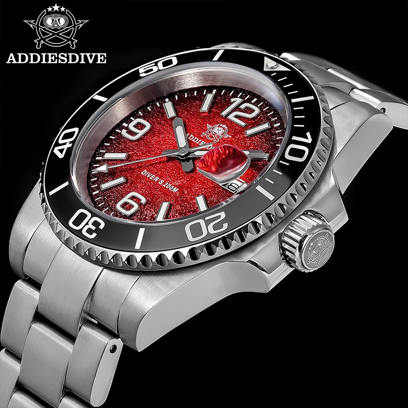 ADDIESDIVE 2025 New Watches for Men Japan 2115 AR Coated Quartz Watches Fashion Red 41mm Waterproof 200m Dive Watch Reloj Hombre