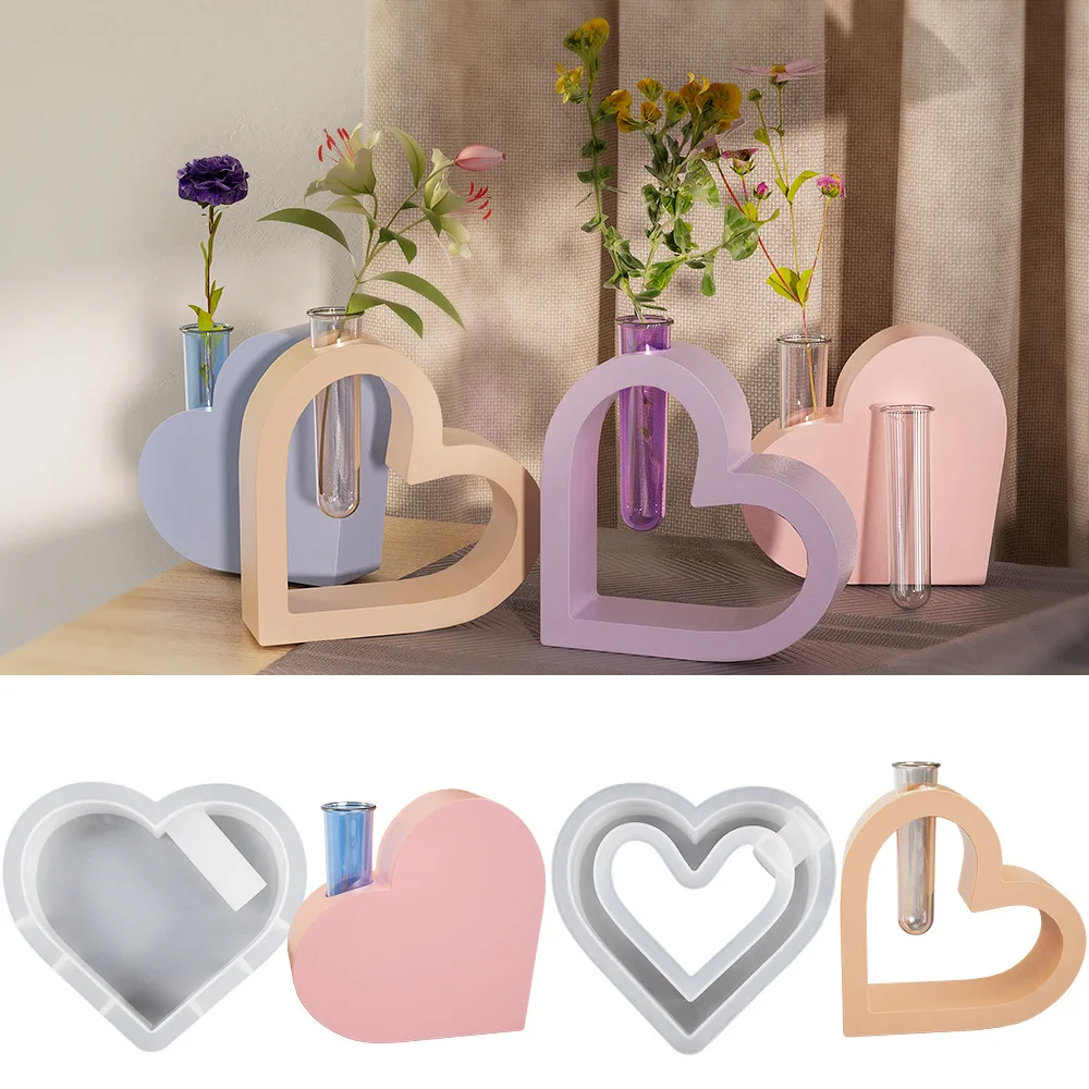 Love Heart Shaped Hydroponic Gypsum Mould Handmade Heart Plaster Vase Silicone Mold Petri Dish Test Tube Vase Mold Decoration