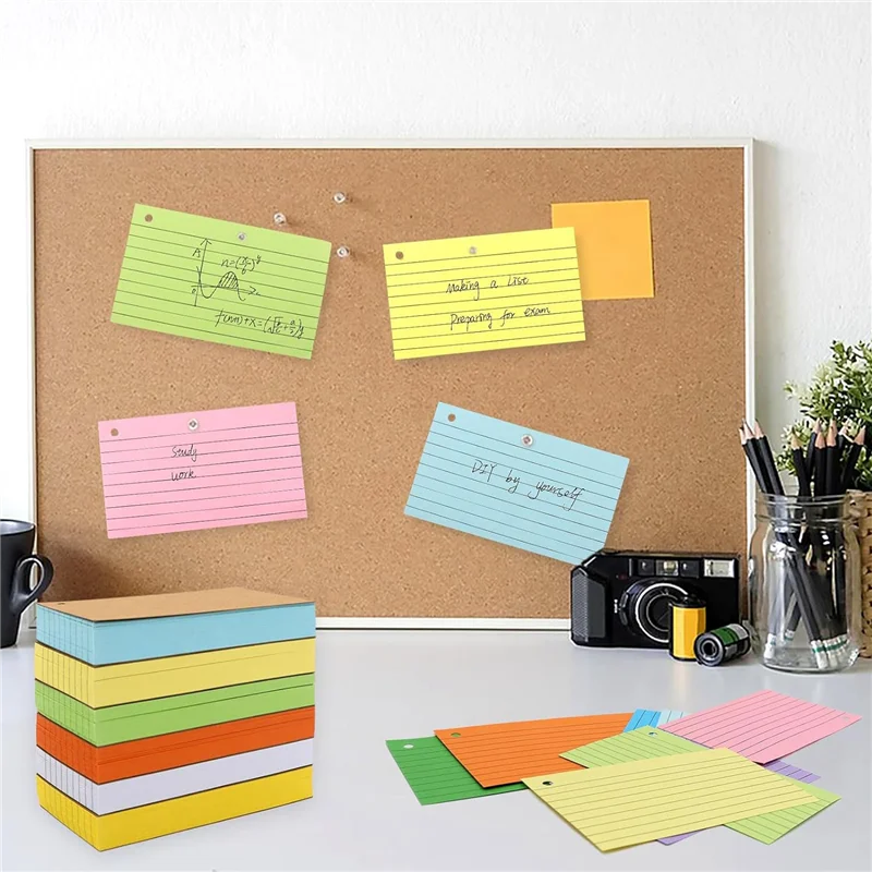 

1000 шт. индексные карты 3X5 дюймов цветные флэш-карты с кольцом, карточки с перфорированной подкладкой, карточки с линейкой, карточки для заметок