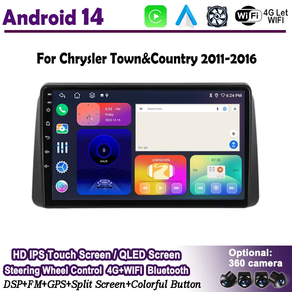 Car Radio Android 14 GPS Navi For Chrysler Town & Country 2011 2012 2013 2014 2015 2016 DSP Stereo Car Video Player 4G QLED IPS