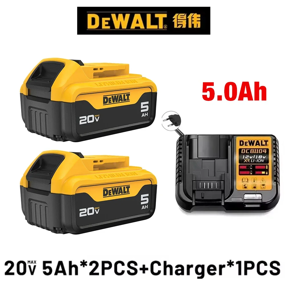 

DEWALT 20V MAX Lithium-Ion Battery 2-Pack and Charger, 5.0 Ah, Battery Starter Kit (DCB205-2c)，for DeWalt DCB205 DCB201 DCB203