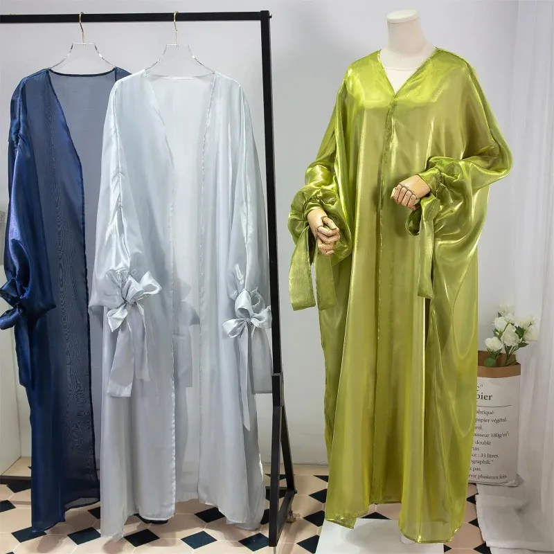 

Muslim Out Abaya Kaftans Women Jilbabs Smocking Sleeve Lace Up Prayer Cardigan Coat Islamic Clothing Dubai Saudi Robe Turkish