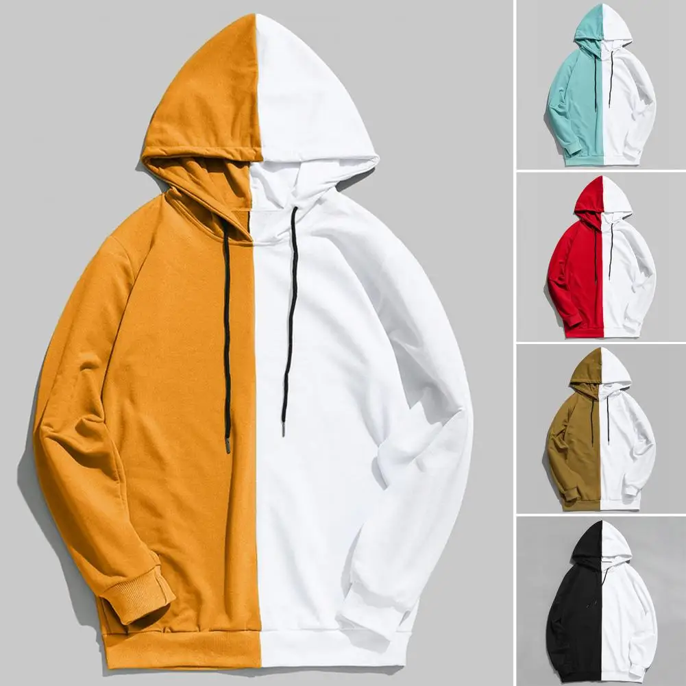 Unisex Sweatshirt Breathable Pullover Hoodie 3D Cutting Unisex Hooded Color Matching Slim Pullover Sweatshirt Windproof