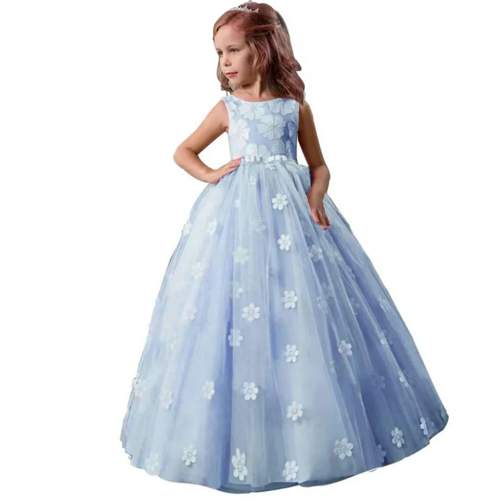 Girls Lace Flower Long Dress Kids Princess Wedding Party Dresses Children Christmas Clothes Clothing Vestidos For Thanksgiving