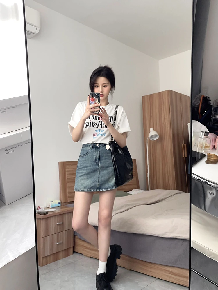 الأمريكية Sle f-طول الدنيم تنورة المرأة الرجعية Waed عالية الخصر ort تنورة مكافحة التعرض Bodycon تنورة الخريف Faion