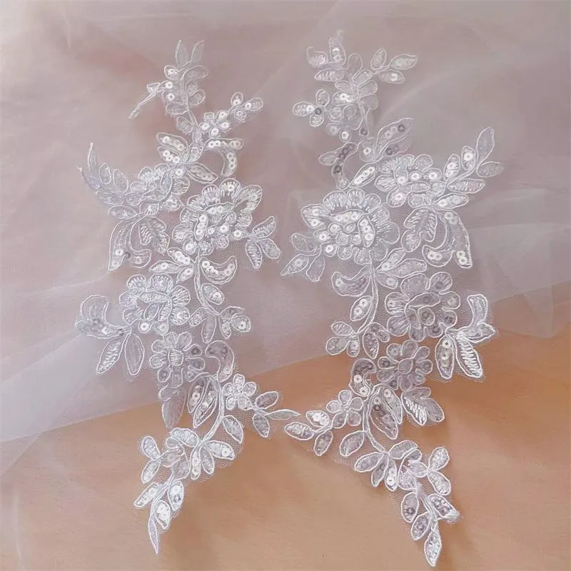 20 Stück/10 Paare. 17 Farben Spitzenborte mit glänzenden Pailletten und verspiegelten Blumen. Hochzeitskleid, Hochzeitsschuhe, Kopfschmuck, DIY-Nähzubehör. – Detail 15