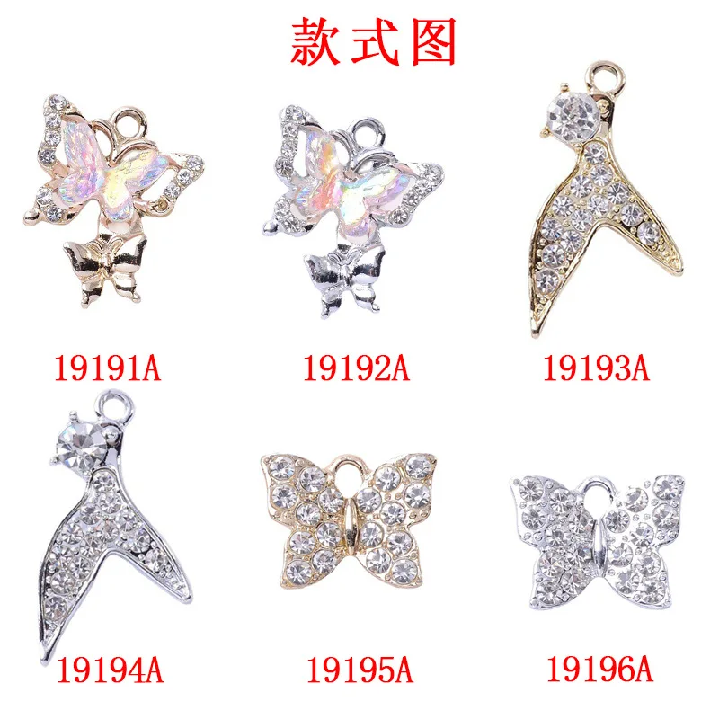 DIY trend earrings collarbone chain pendant three-dimensional double-layer color butterfly full diamond fishtail butterfly alloy