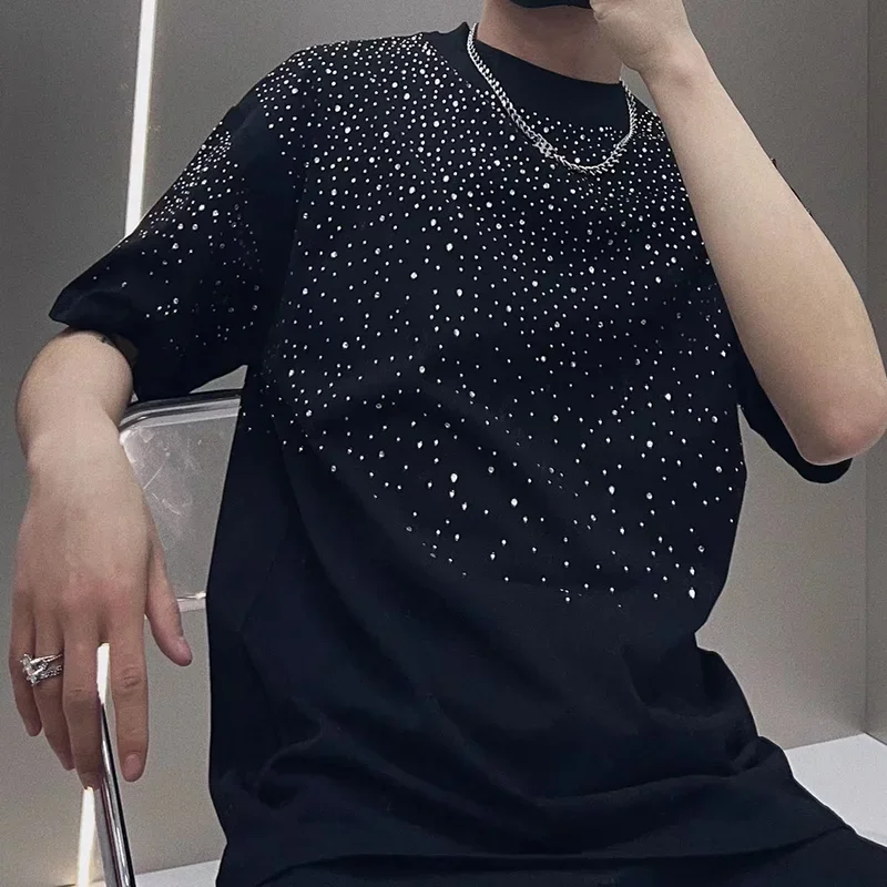 Été strass Rivet T-shirt pour hommes vêtements col rond T-shirt style décontracté mode haute rue 202