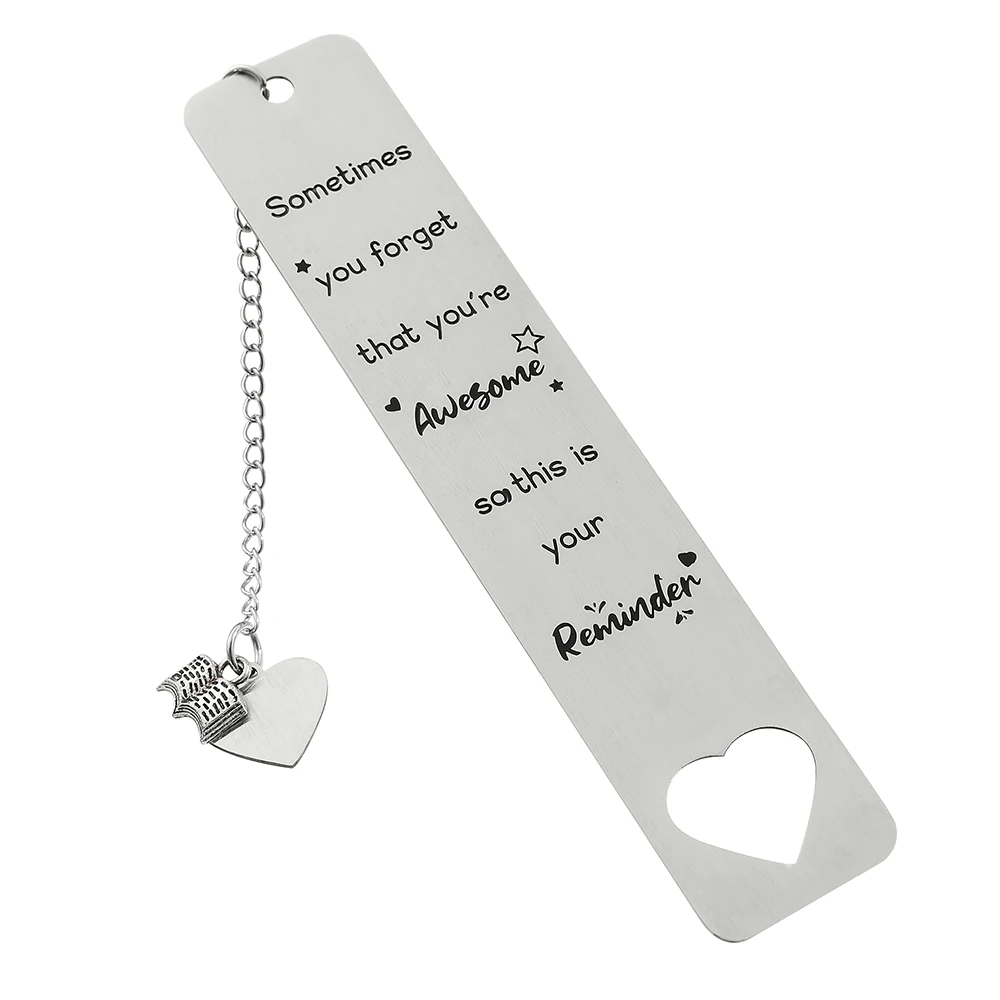 Stainless Steel Inspiring Quote Bookmark Hollow out Heart Page Marker Bookmark Reading Book Tool for Book Lovers Festival Gift