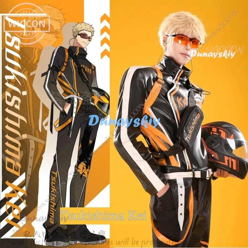 Tsukishima Kei Motorcycle Suit Racing Suit Cosplay Costume Wig Volleyball Youth Handsome Daily Outfit Cos Halloween Comic-Con