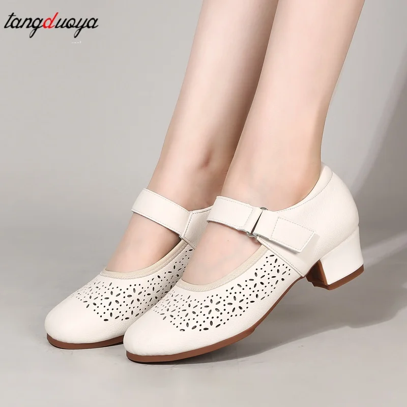 

4cm 34-41 Comfortable Leather Shoes Women 2026 Spring Square Heel Shoes for Lady Work Dancing Sneakers Teacher's shoes