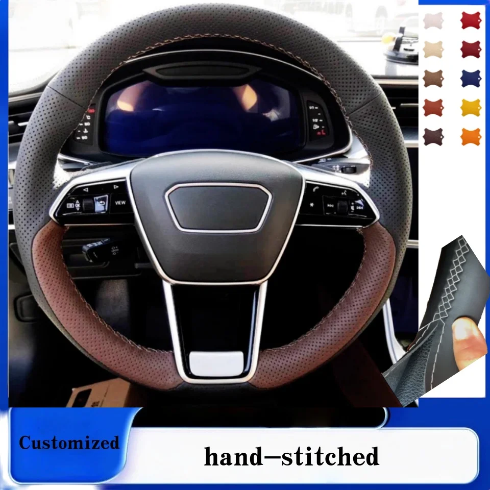 

Customized Hand-stitched Genuine Leather Steering Wheel Cover For Audi A6 (C8) Avant Allroad 2018-2019 A7 (K8) 2018-2019 S7