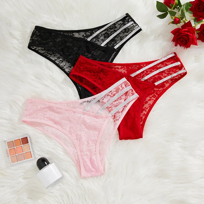 Women Lace Sexy Panties Perspective Floral Underwear Low Waist Mesh Ladies Briefs Solid Breathable Female Underpants Lingerie