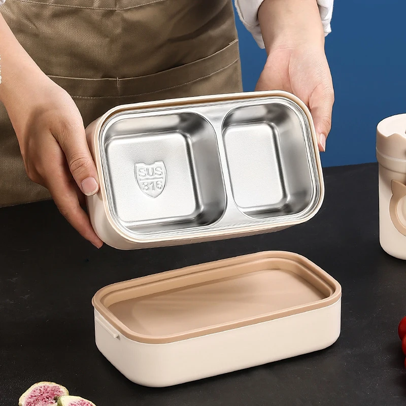 316 Stainless Steel Microwave Lunch Box For Student Kids Office Worker Lunch Box Tableware Bento Boxes Food Container Storage