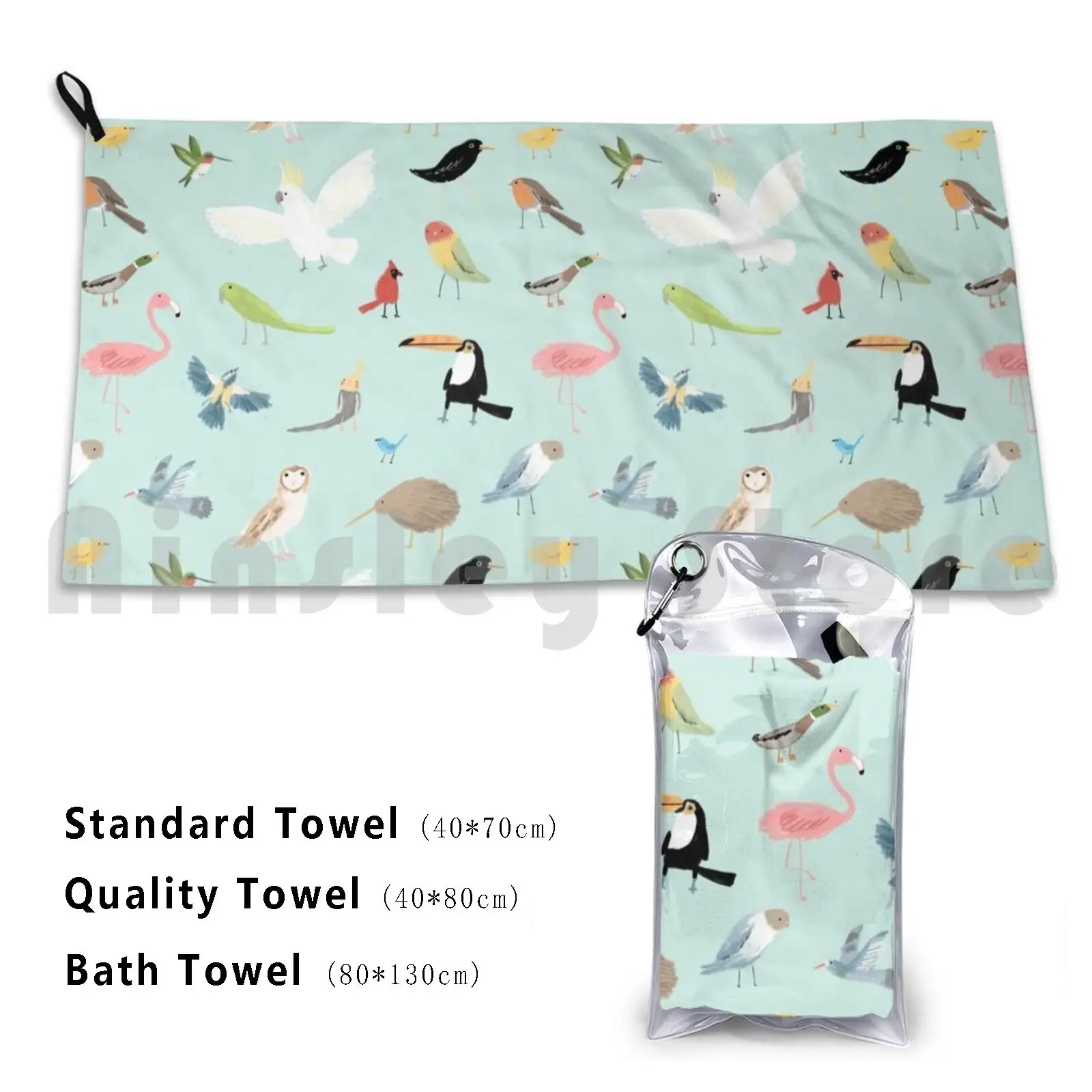 Bird Pattern Beach Towel Quick Dry Quality Towel Bird Pattern Green Blue Cute Animals Mint Parrot Flamingo Cockatoo