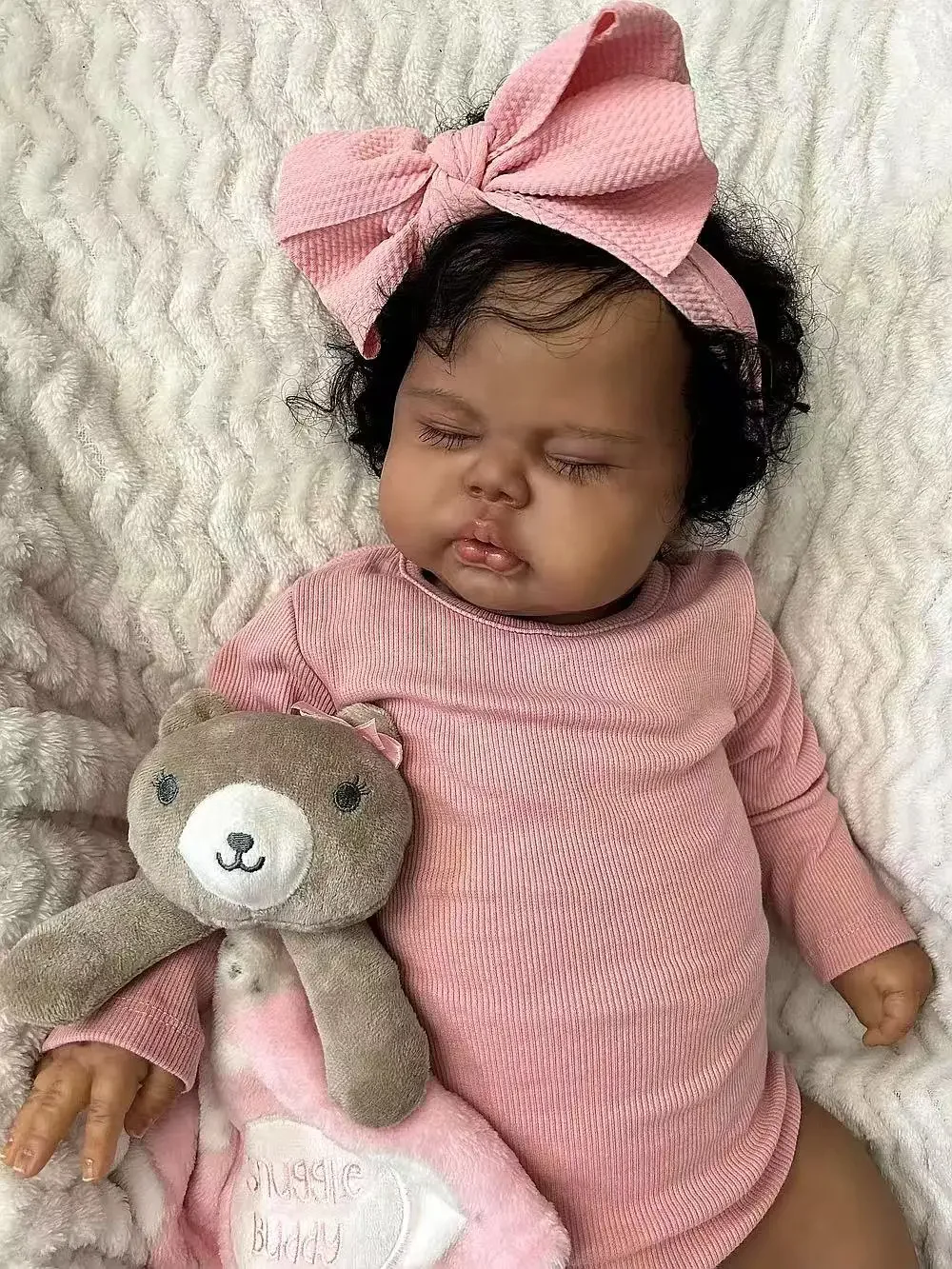 

19Inch Small Pickle Dark Skin in Soft Cloth Body Lifelike Reborn Toddler Hand rooted Hair Cuddly Baby Girl Doll Baby